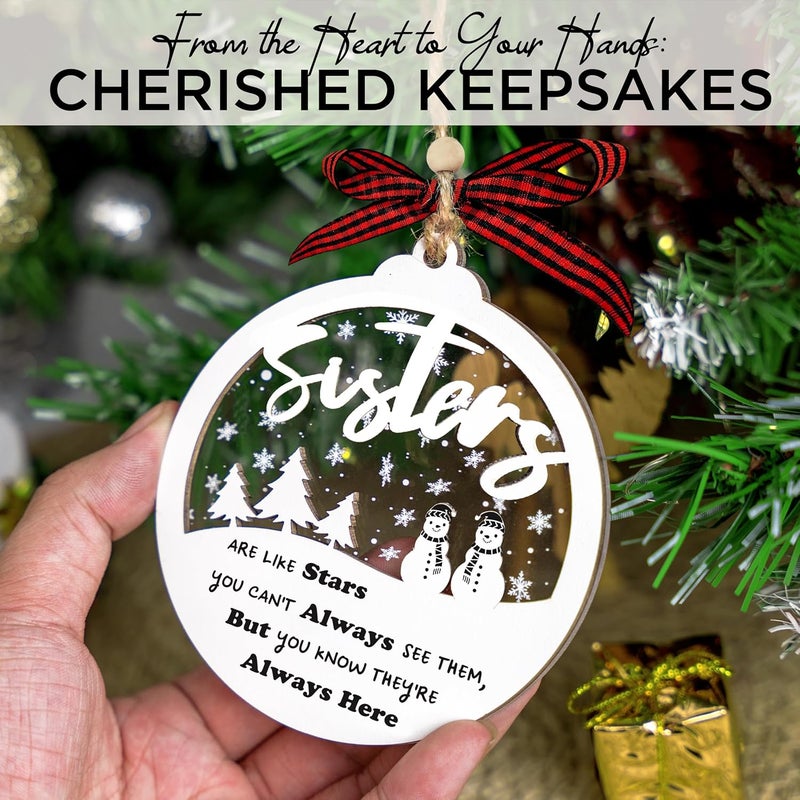 Hangwoous Sister Ornaments 2025-2 Layer Wood and Acrylic Ornament - Gift for Sisters from Sister - Christmas Ornament Gifts for Sister in Law - Sisters in Christ Gifts for Women - Friends are Like Stars Gift - Image 5